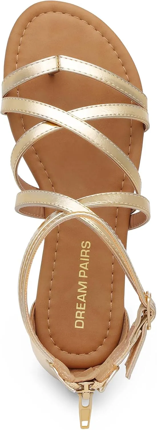 DREAM PAIRS Women's Dressy Gladiator Summer Cross Strappy Sandals Comfort Flat Casual Beach Fisherman Thong Sandals