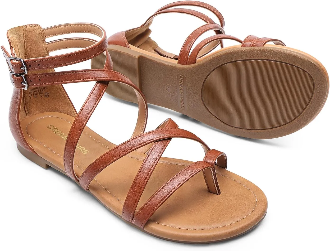 DREAM PAIRS Women's Dressy Gladiator Summer Cross Strappy Sandals Comfort Flat Casual Beach Fisherman Thong Sandals