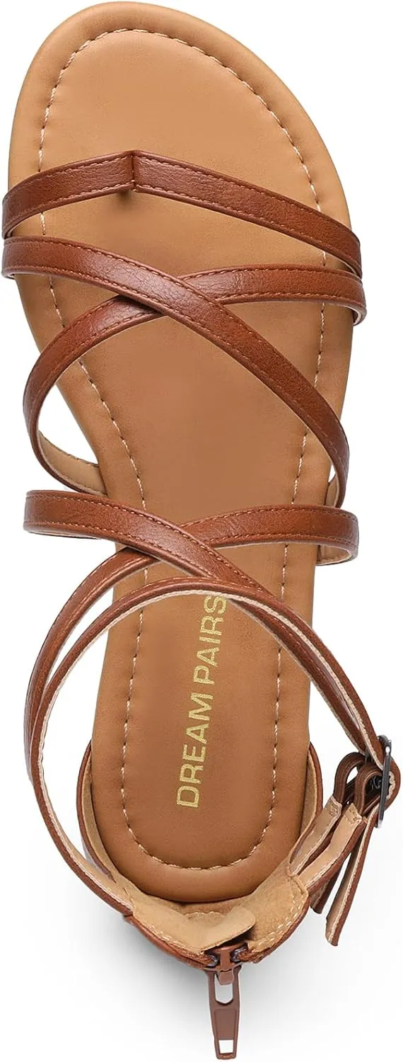 DREAM PAIRS Women's Dressy Gladiator Summer Cross Strappy Sandals Comfort Flat Casual Beach Fisherman Thong Sandals