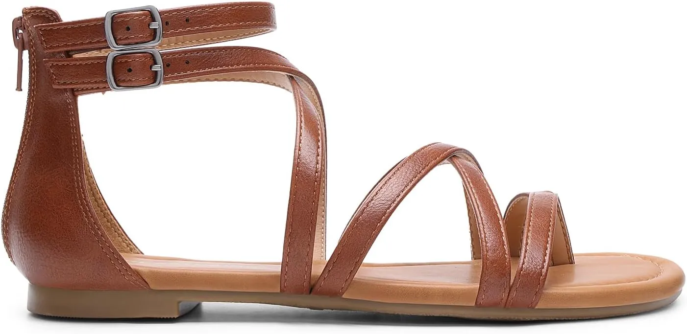 DREAM PAIRS Women's Dressy Gladiator Summer Cross Strappy Sandals Comfort Flat Casual Beach Fisherman Thong Sandals