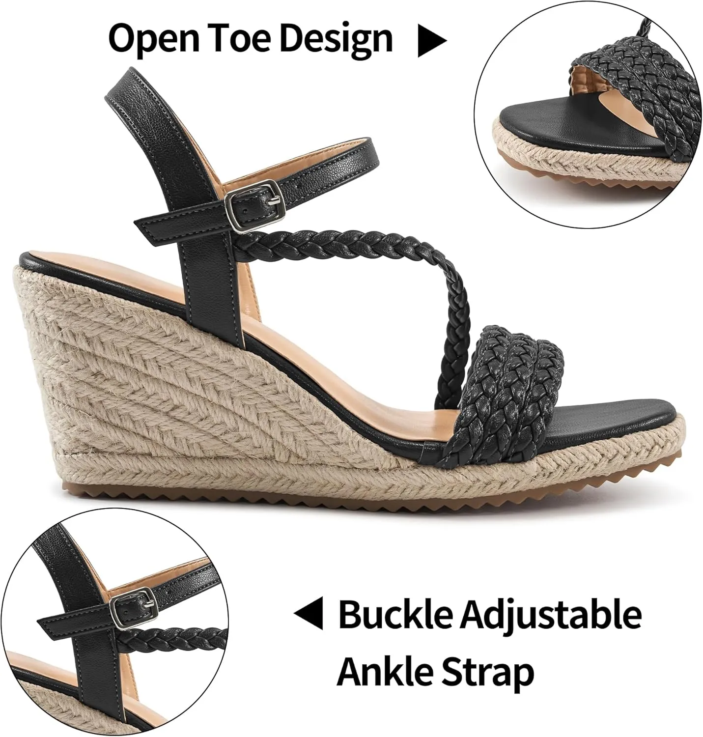 Dressy Wedge Sandals for Women: Ankle Strap Espadrille Open Toe Wedges - Comfortable Casual Womens Platform Shoes