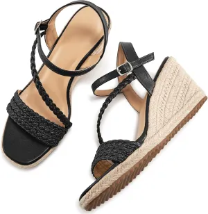 Dressy Wedge Sandals for Women: Ankle Strap Espadrille Open Toe Wedges - Comfortable Casual Womens Platform Shoes