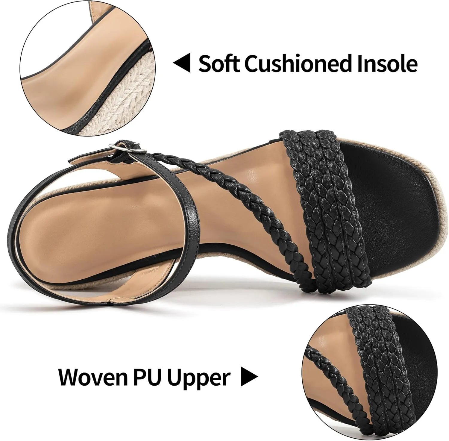 Dressy Wedge Sandals for Women: Ankle Strap Espadrille Open Toe Wedges - Comfortable Casual Womens Platform Shoes