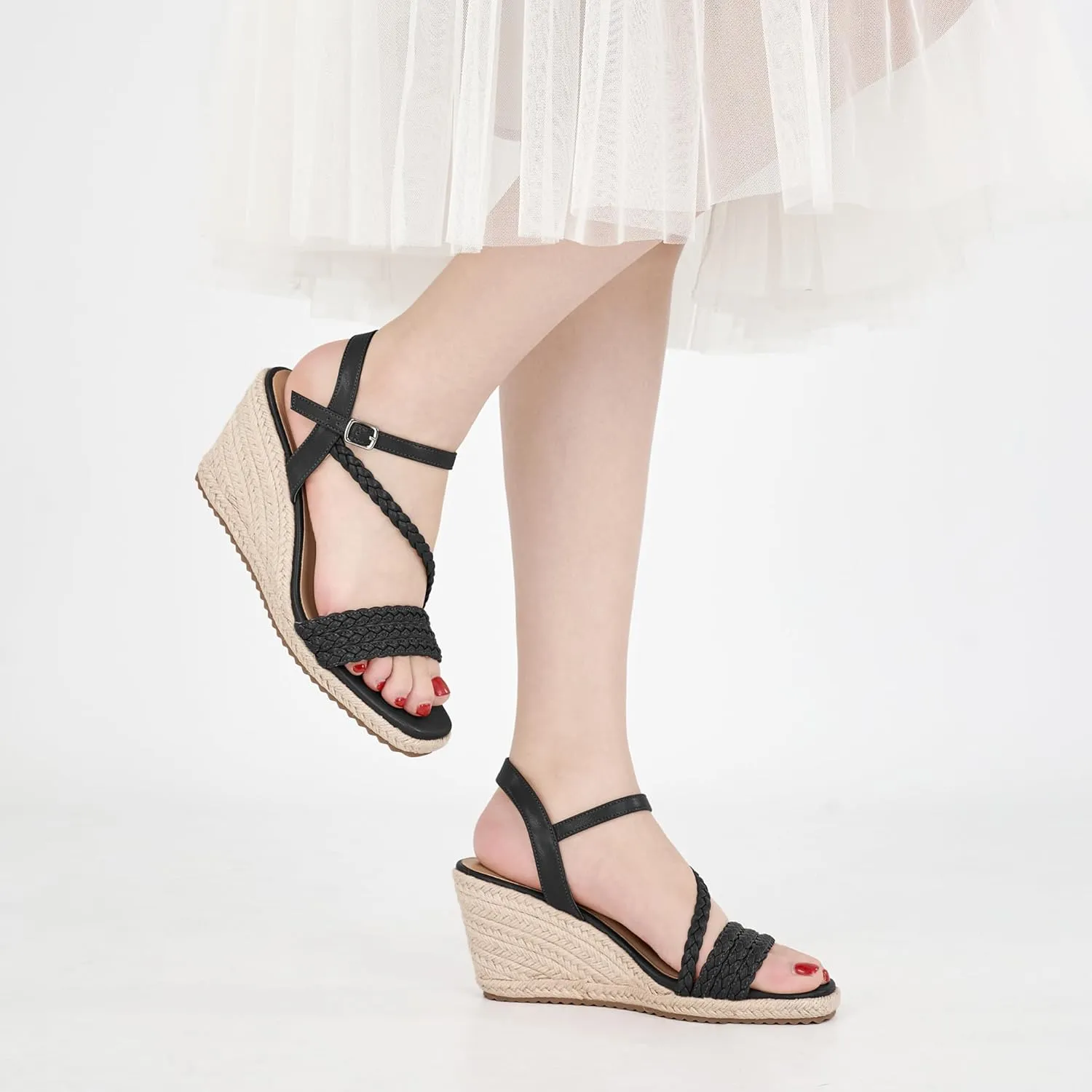 Dressy Wedge Sandals for Women: Ankle Strap Espadrille Open Toe Wedges - Comfortable Casual Womens Platform Shoes