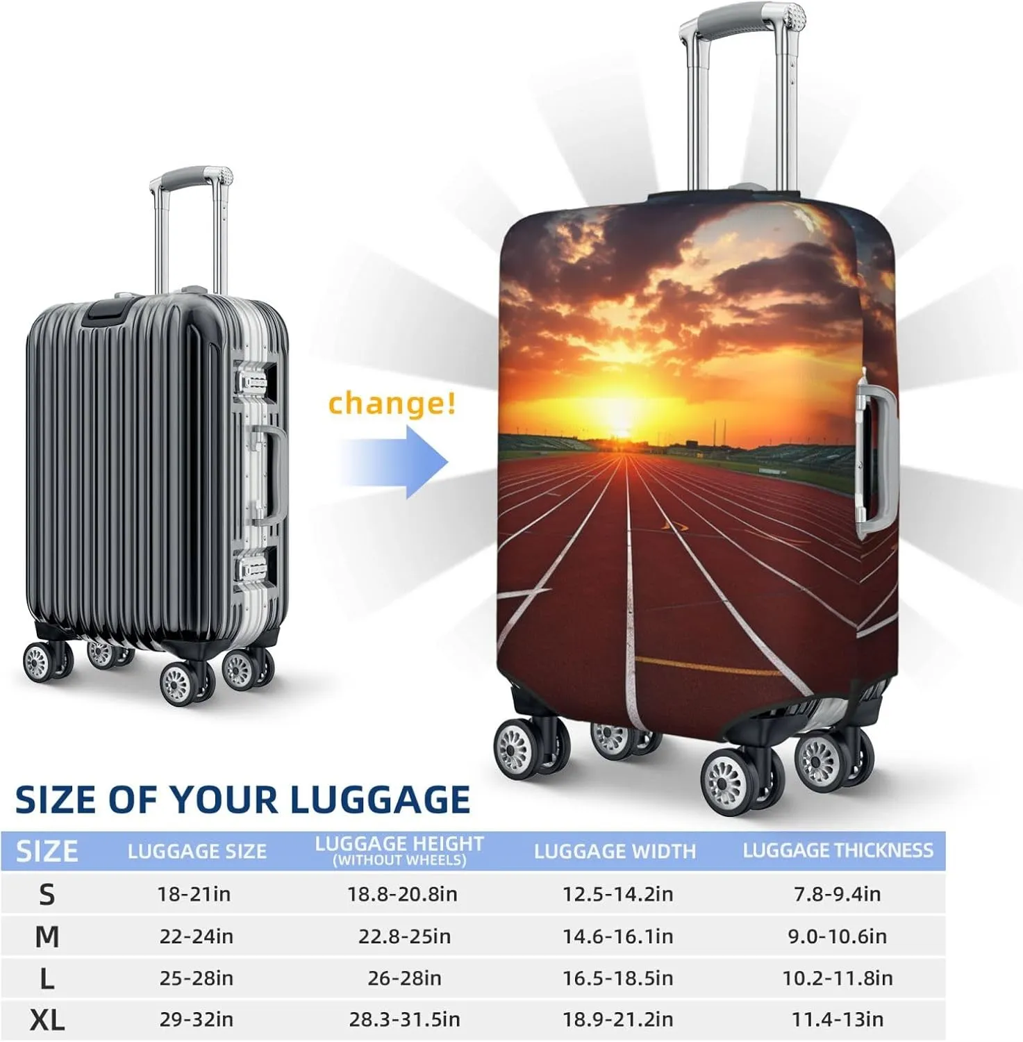 Dusk Running Track Luggage Cover for Suitcase Tsa Approved, Spandex Stretch Suitcase Protector Washable Baggage Covers Travel Luggage Sleeve Large Suit Case Cover Fit 18-32 Inch