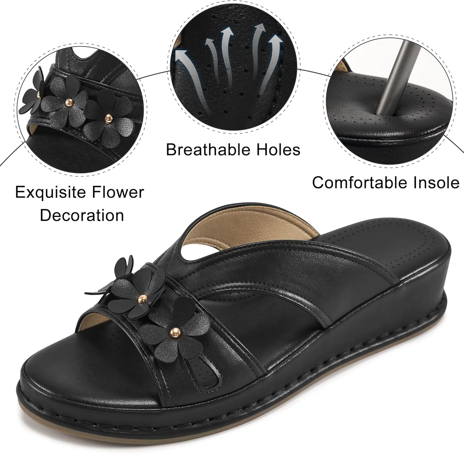 Ecetana Sandals for Women 2025 Wedge Slides Dressy Summer Comfortable Memory Foam Slip on Casual Platform Shoes