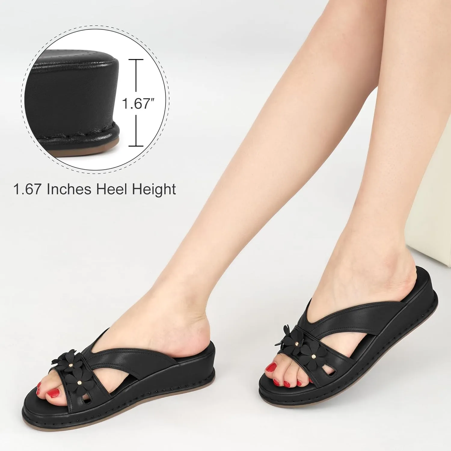 Ecetana Sandals for Women 2025 Wedge Slides Dressy Summer Comfortable Memory Foam Slip on Casual Platform Shoes