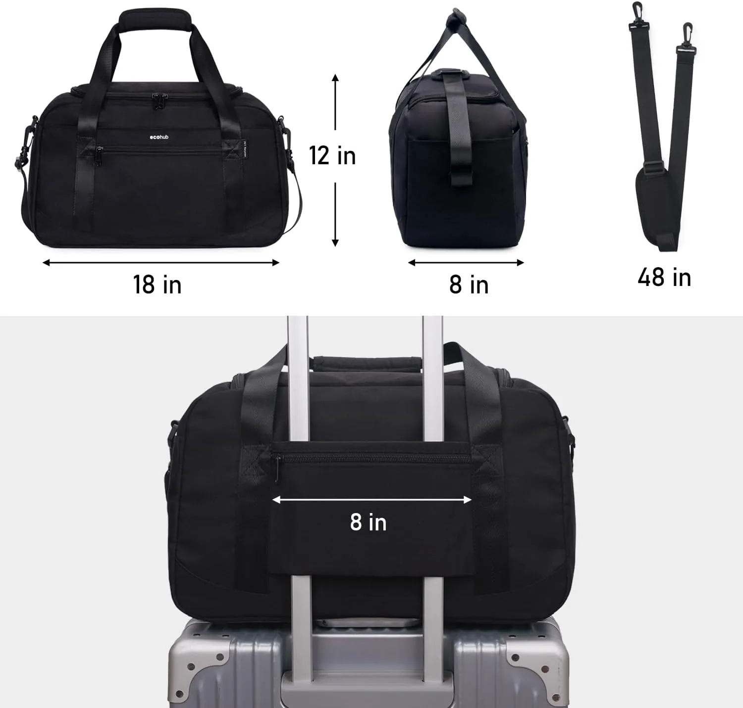 ECOHUB For Spirit Airlines Personal Item Bag 18x14x8 Travel Duffel Bags with Laptop Compartment & Shoe Bag Underseat Carry on Handbag with Wet Pocket, 30L (Black)