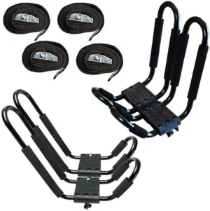 ECOTRIC Kayak Roof Rack J-Bar Rack HD Universal Kayak Carrier Holder Canoe Boat Surf Ski Board Roof Top Mounted on Crossbar for Car SUV Truck Set of 4