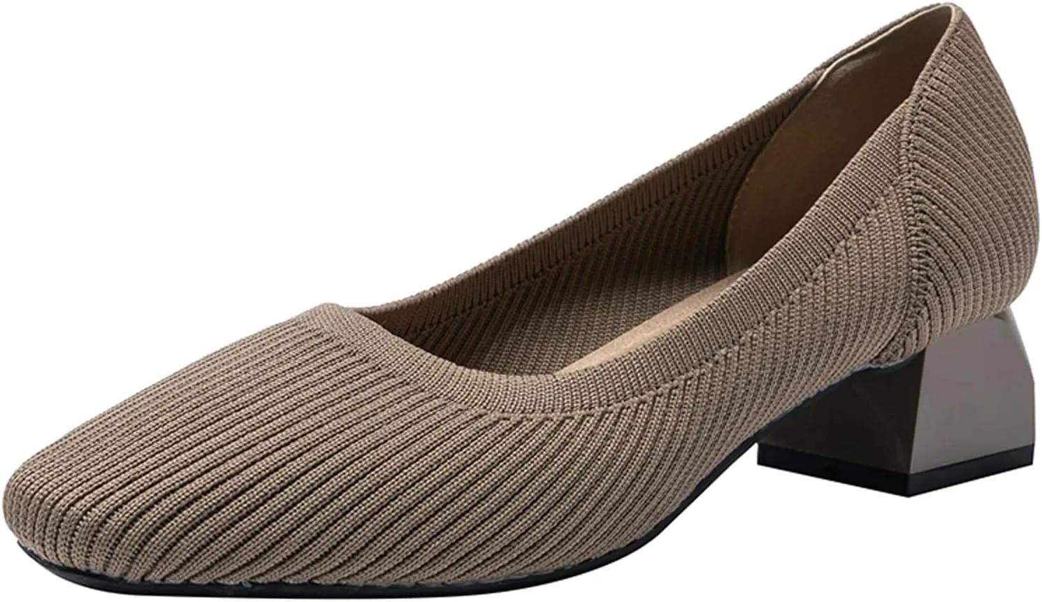 EFTCAL Women's Knit Chunky Heel Pumps Square Closed Toe Comfort Slip On Backless Low Block Heels Outdoor Casual Work Wedding Party Dress Shoes