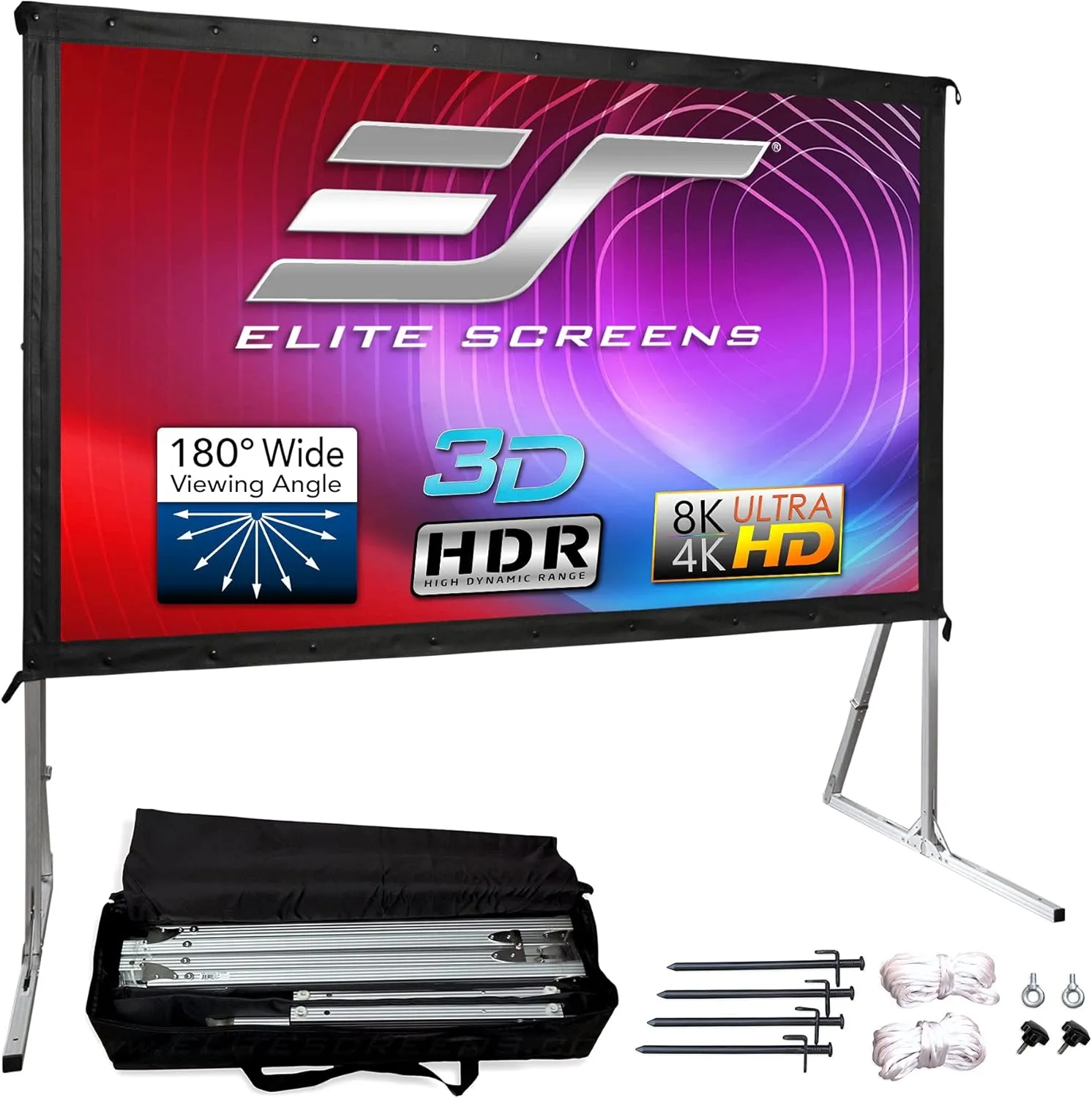 Elite Screens Yard Master 2, 110 inch Outdoor Projector Screen with Stand 16:9, 8K 4K Ultra HD 3D Fast Folding Portable Movie Theater Cinema 110" Indoor Foldable Easy Snap Projection Screen, OMS110H2