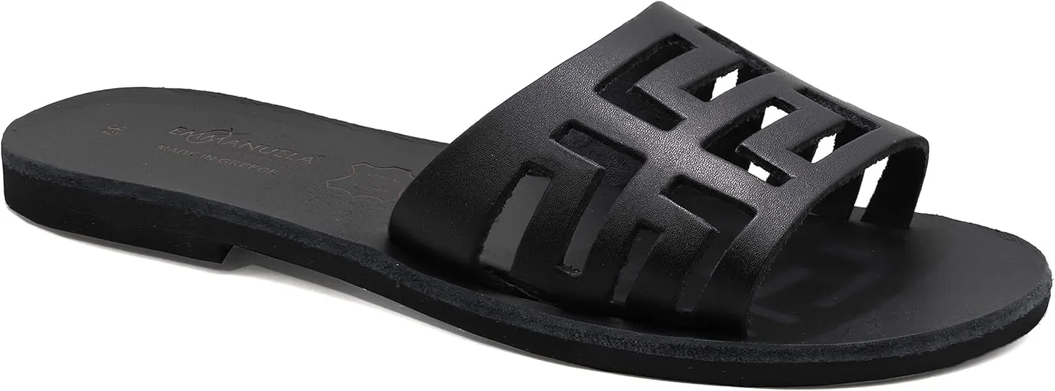Emmanuela Ancient Greek Handmade Leather Flat Sandals, Quality Slide on Simple Sandals, Quality Slide on Summer Shoes for Women, Open Toe Sliders, Boho Chic Mules