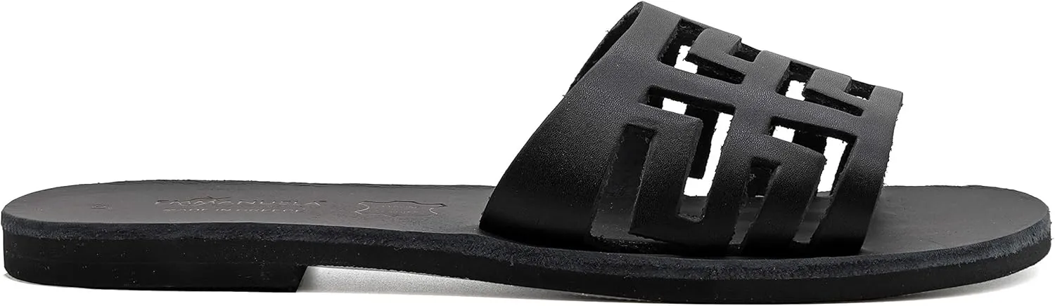 Emmanuela Ancient Greek Handmade Leather Flat Sandals, Quality Slide on Simple Sandals, Quality Slide on Summer Shoes for Women, Open Toe Sliders, Boho Chic Mules