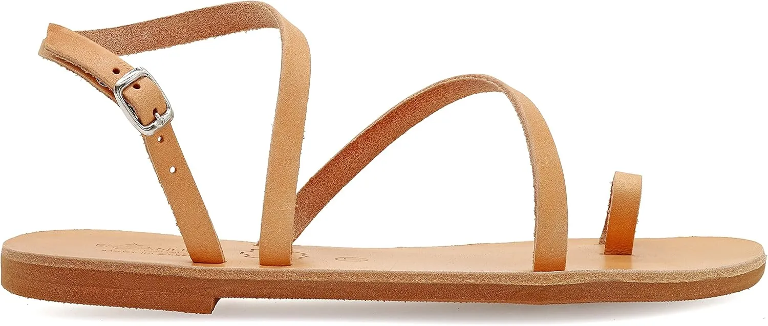 Emmanuela Ancient Greek Handmade Leather Flat Sandals, Quality Summer Shoes for Women with adjustable buckle strap, Toe Ring Strappy Sandals, Boho Chic Ankle Cuff Sandals