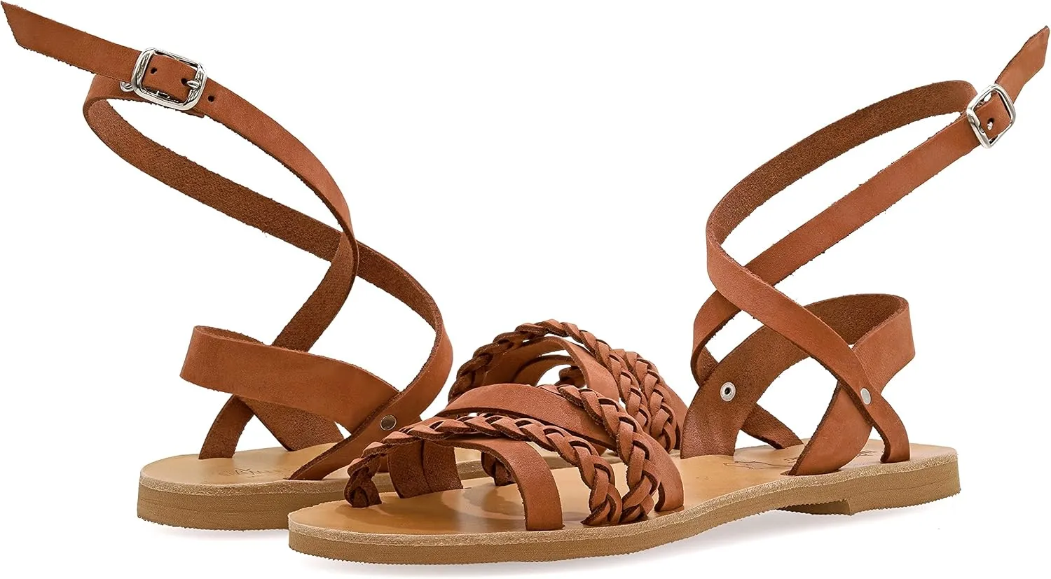 Emmanuela Ancient Greek Style Adjustable Buckle Strap Sandals, Handmade Leather Open Toe Flat Sandals, Quality Strappy Summer Shoes for Women, Boho Chic Ankle Cuff