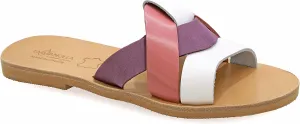 Emmanuela Ancient Greek Style Sandals, Handmade Leather Open Toe Strappy Flat Sandals, Quality Slide on Summer Shoes for Women, Boho Chic Sliders Rose Gold Silver Turquoise White