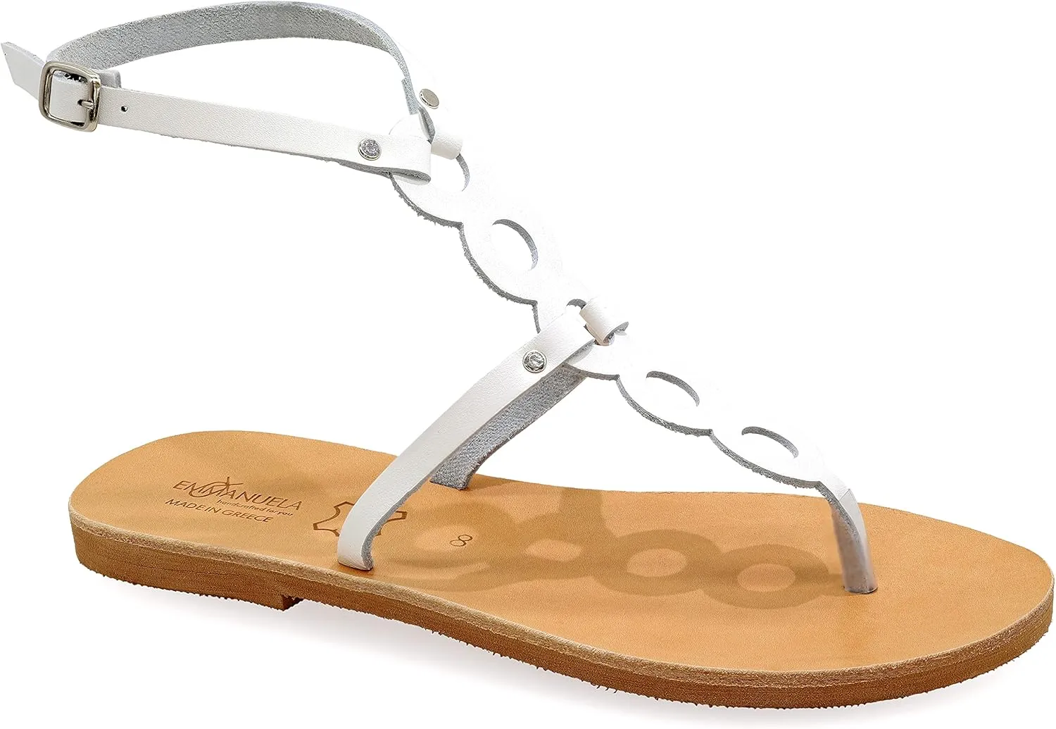 Emmanuela Greek Handmade Leather Flat Thong Sandals, Quality Ankle Cuff Summer Shoes for Women, Split Toe Strappy Sandals, Boho Chic with Adjustable Buckle Strap