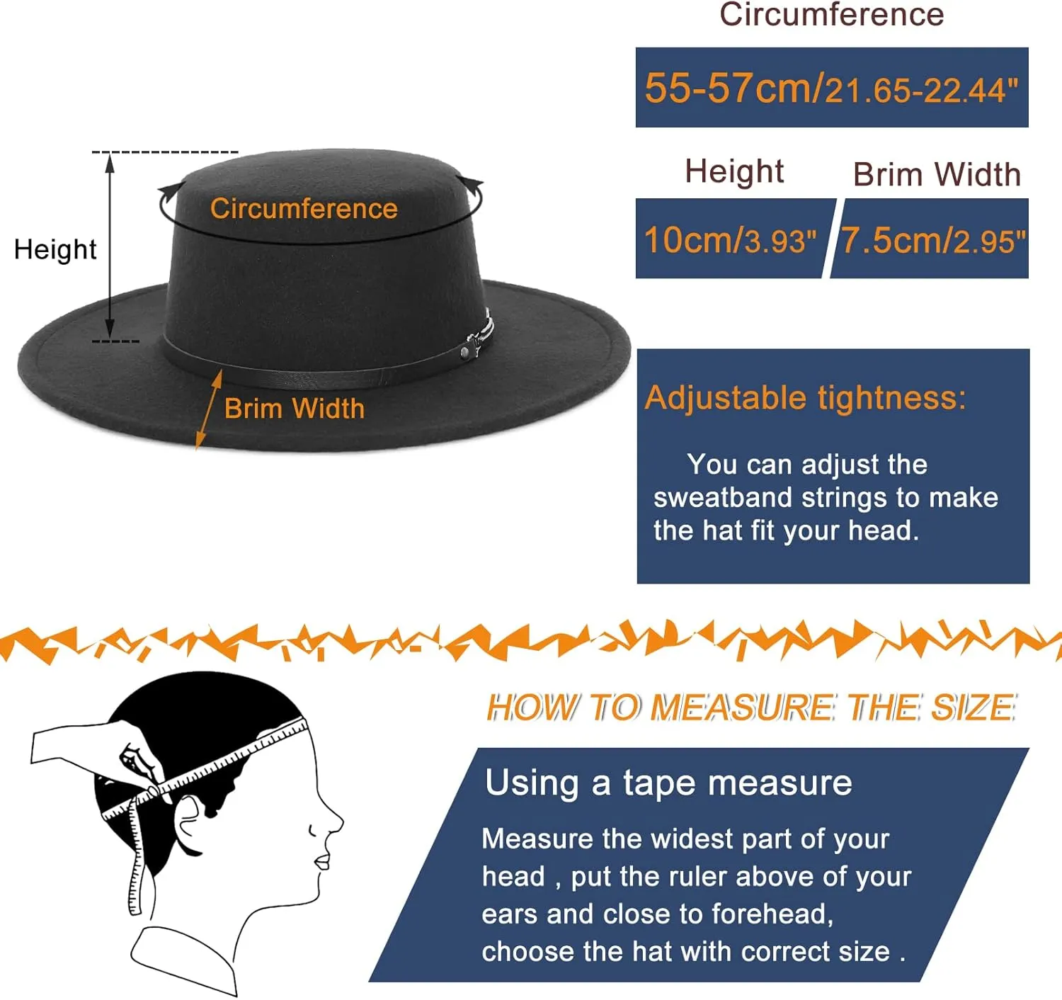 EOZY Women Men Classic Felt Fedora Hat Wide Brim Flat Top Jazz Panama Hat Casual Party Church Hat