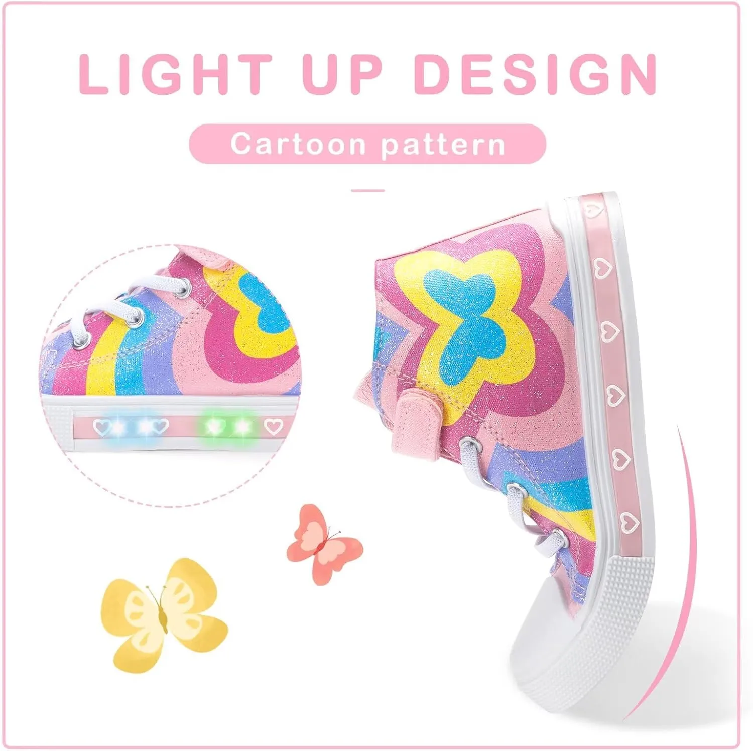 EUXTERPA Kids Toddler Sneakers Light Up Flashing Shoes Girls Boys Easy Fasten High Top Walking Canvas Sneaker
