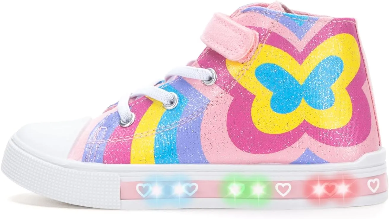 EUXTERPA Kids Toddler Sneakers Light Up Flashing Shoes Girls Boys Easy Fasten High Top Walking Canvas Sneaker