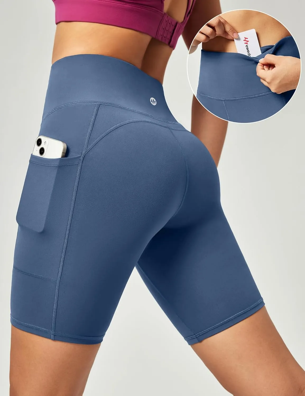 Ewedoos Biker Shorts Women Tummy Control Workout Shorts with 3 Pockets High Waisted Compression Gym Running Yoga Shorts Women