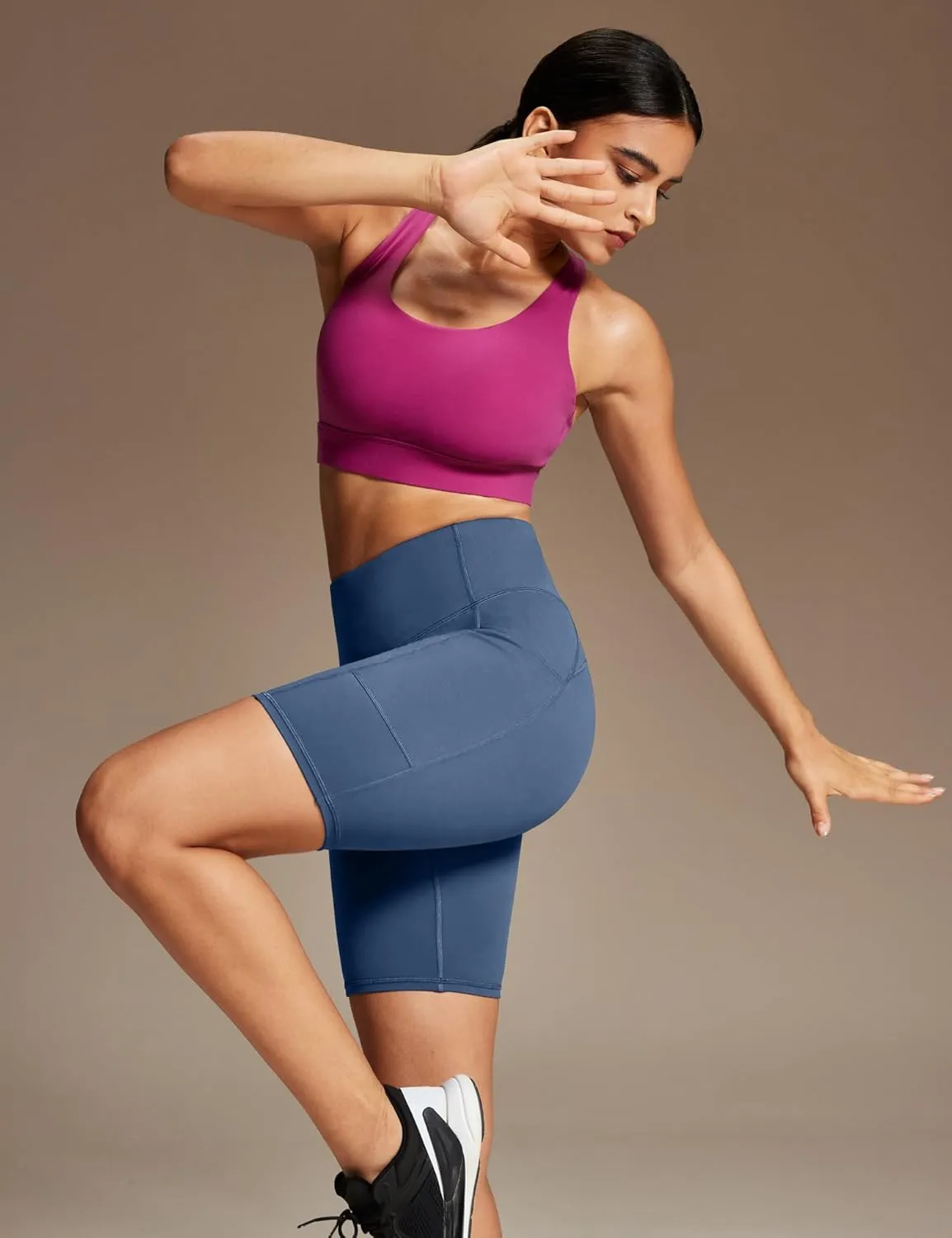 Ewedoos Biker Shorts Women Tummy Control Workout Shorts with 3 Pockets High Waisted Compression Gym Running Yoga Shorts Women