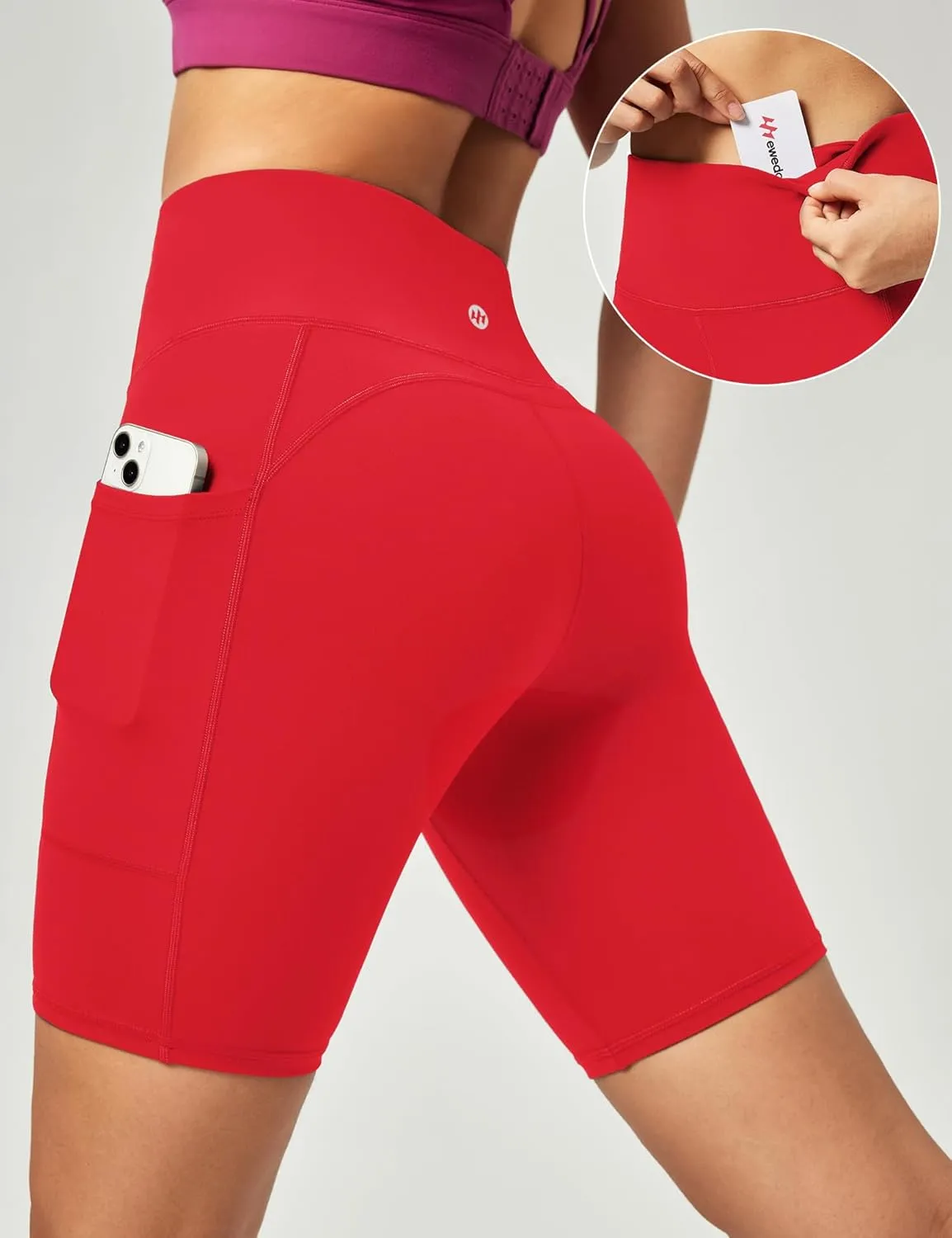 Ewedoos Biker Shorts Women Tummy Control Workout Shorts with 3 Pockets High Waisted Compression Gym Running Yoga Shorts Women