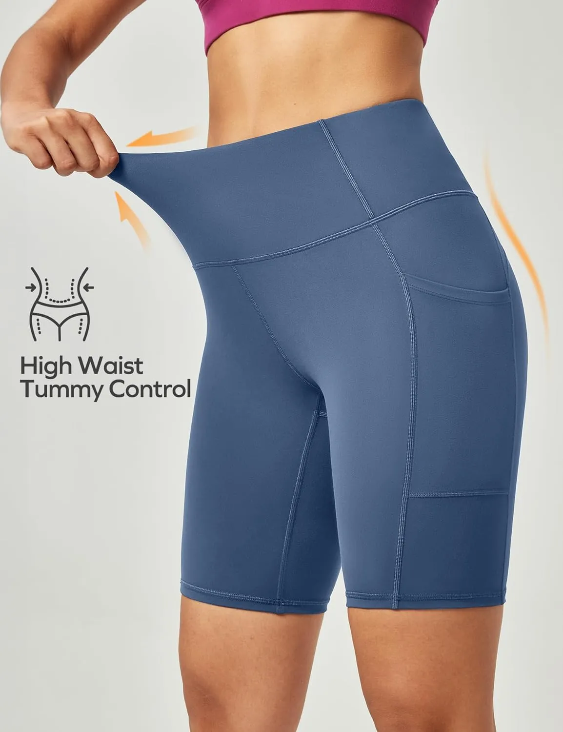 Ewedoos Biker Shorts Women Tummy Control Workout Shorts with 3 Pockets High Waisted Compression Gym Running Yoga Shorts Women