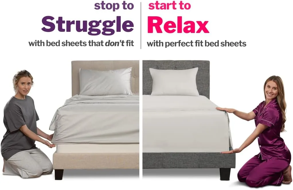Extra Deep Pocket King Size Sheets – 21” King Sheet Sets Deep Pocket – [4 Piece Set] King Bed Sheets Oversize Flat Sheet, Fitted Sheet, 2 Zippered Pillowcases – 18”–23” King Sheets – Calm Grey