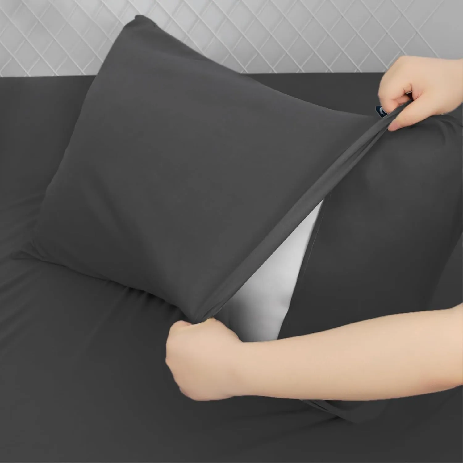 Extra Deep Pocket Queen Sheet Sets for Air Mattress - Deep Pocket Sheets Queen Size Sets - Sheets with Pocket on Side - Easily Fits Extra Deep 16 in to 24 in Pillow Top (Black)
