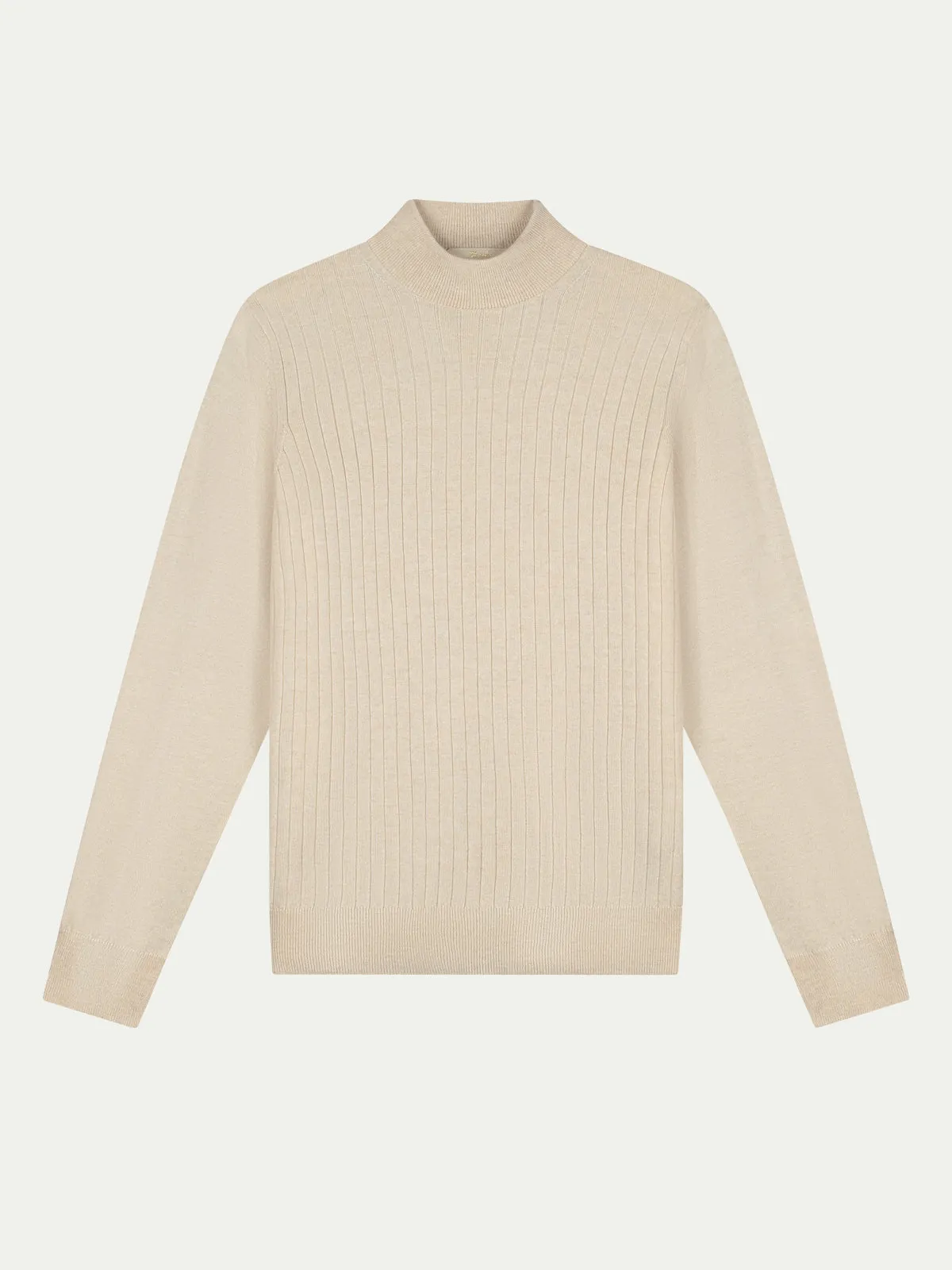 Extrafine Merino Ribbed Mockneck Light Beige