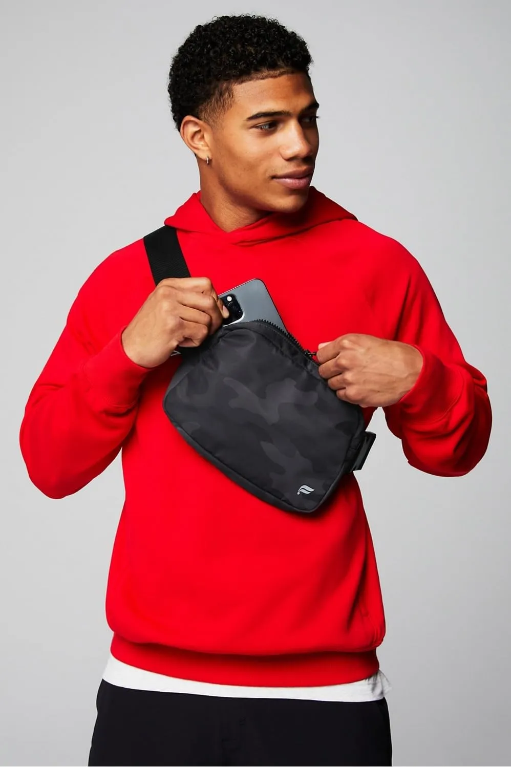 Fabletics The Big Belt Bag, Quick Dry, Zip Pockets, Hidden Pockets, Reflective, Black Tactical Camo, OS