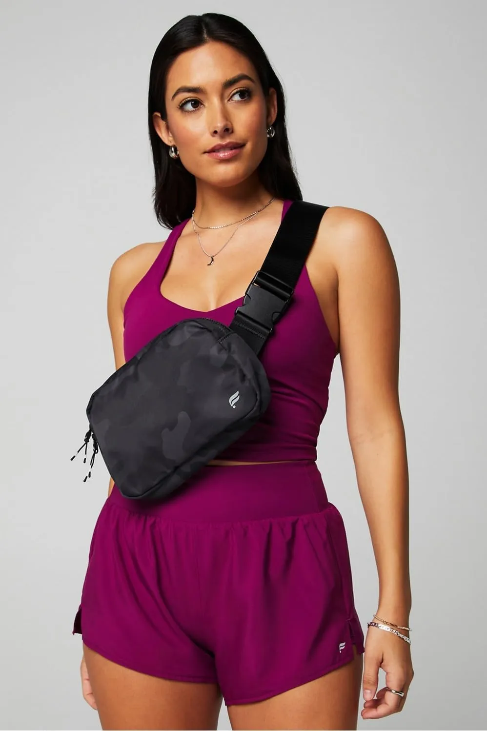 Fabletics The Big Belt Bag, Quick Dry, Zip Pockets, Hidden Pockets, Reflective, Black Tactical Camo, OS