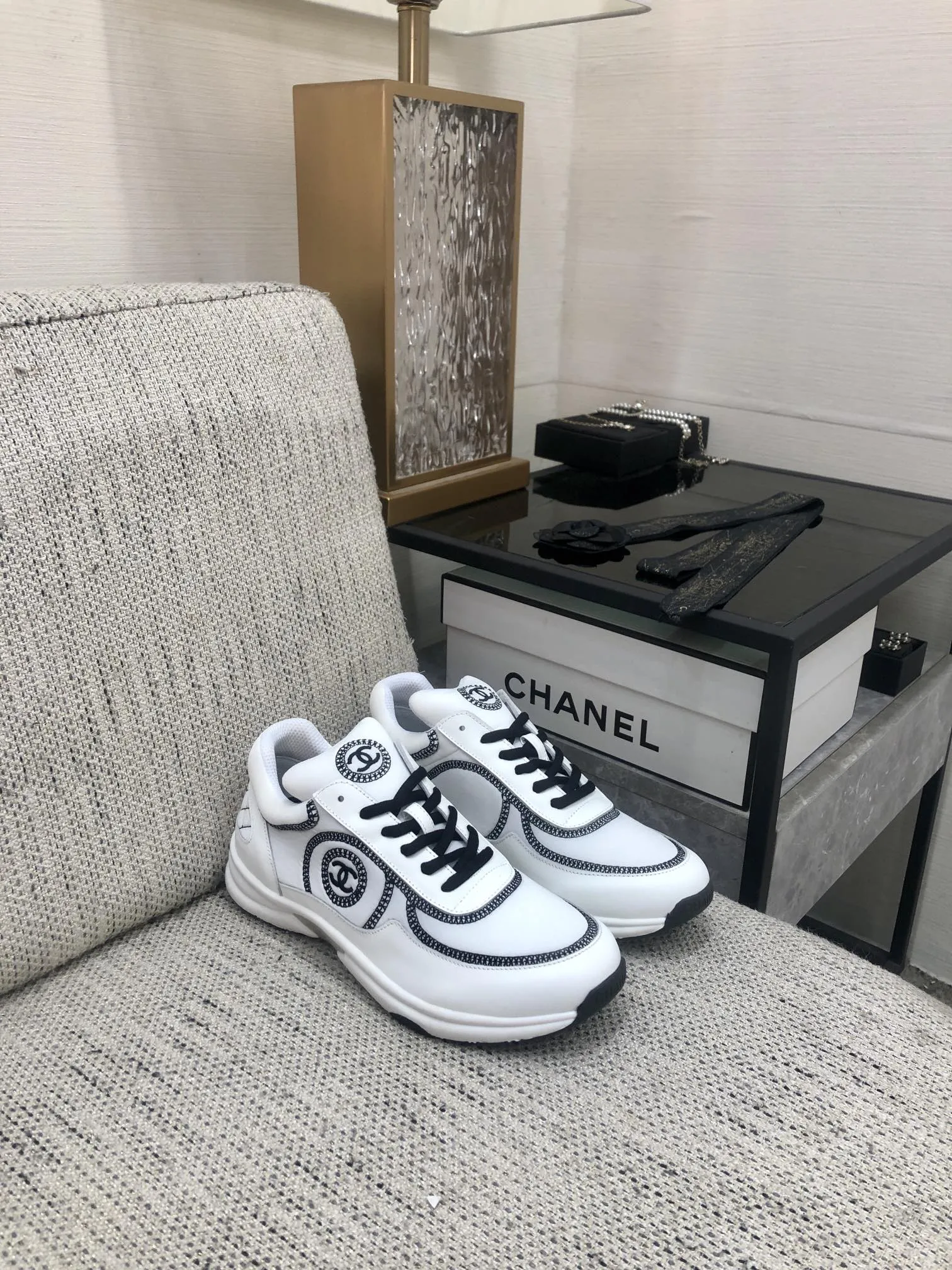 Fabric CHANEL Satisfied customers Black White Mix Sneaker Highly-rated