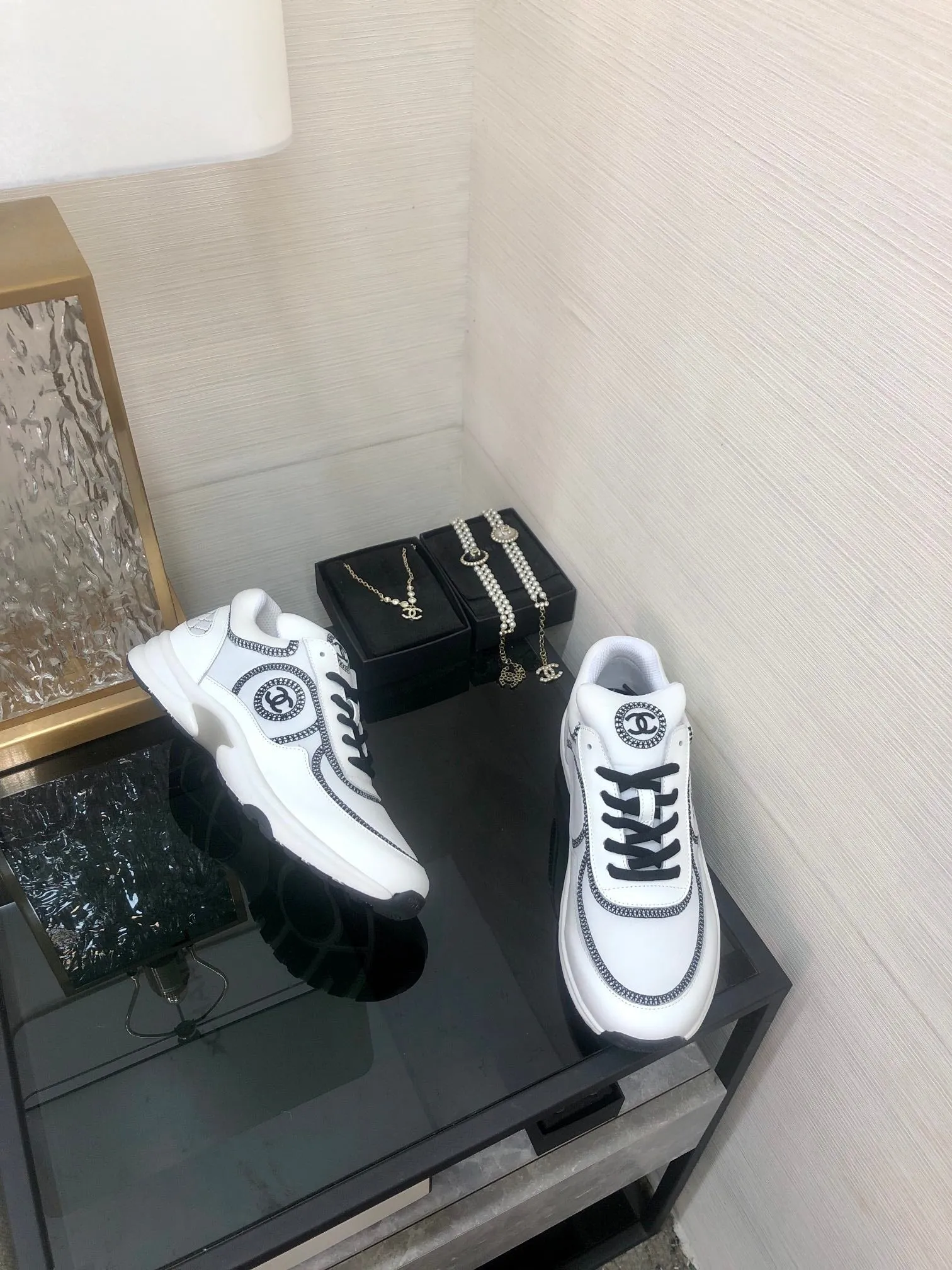 Fabric CHANEL Satisfied customers Black White Mix Sneaker Highly-rated