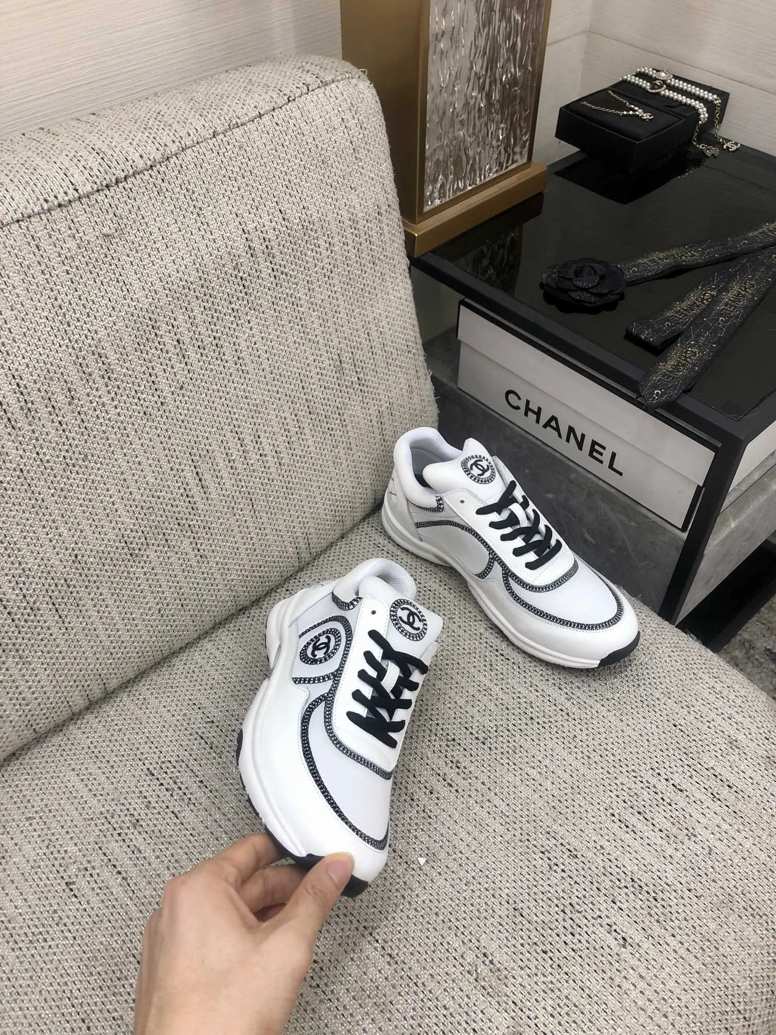 Fabric CHANEL Satisfied customers Black White Mix Sneaker Highly-rated