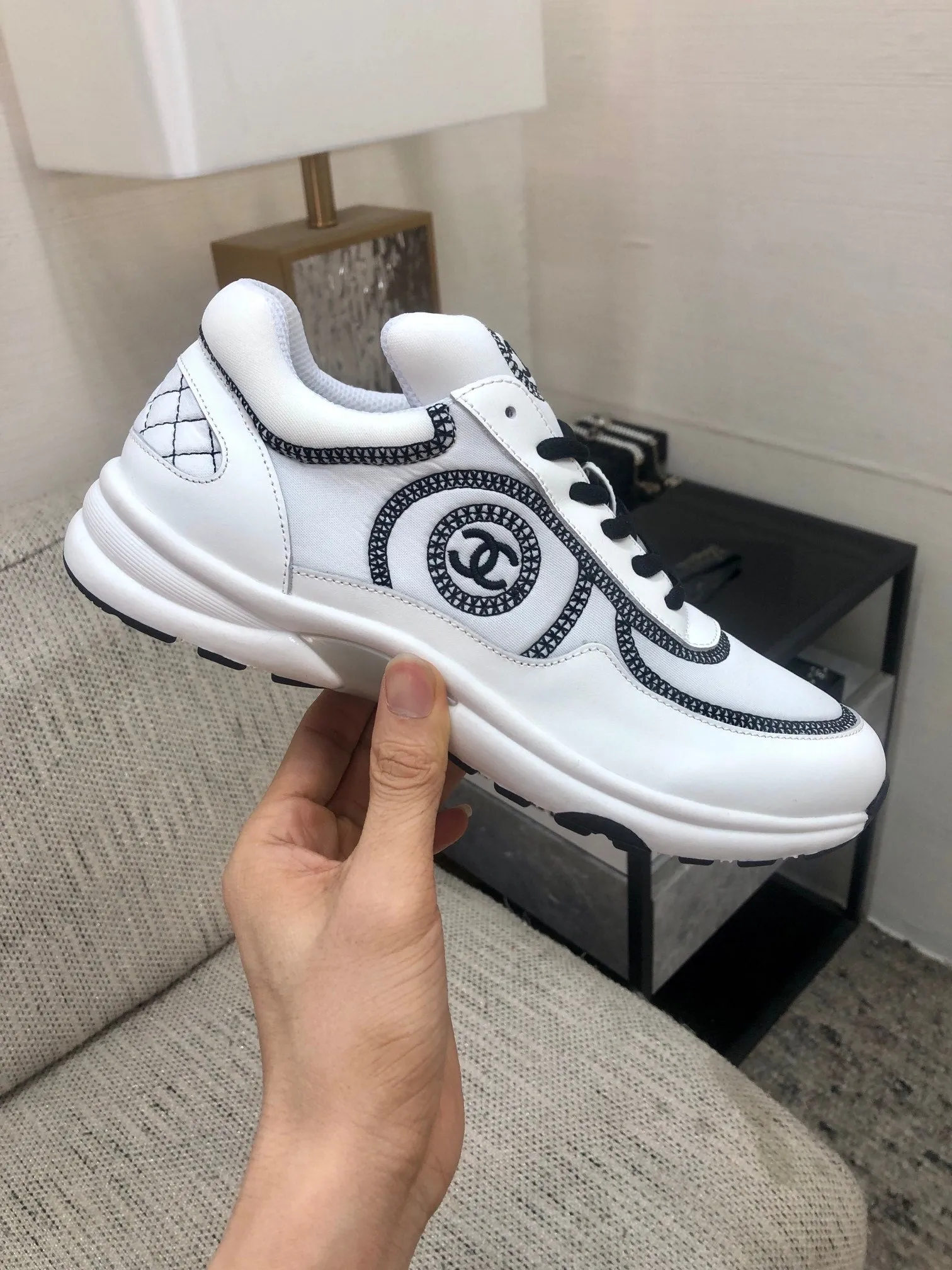 Fabric CHANEL Satisfied customers Black White Mix Sneaker Highly-rated