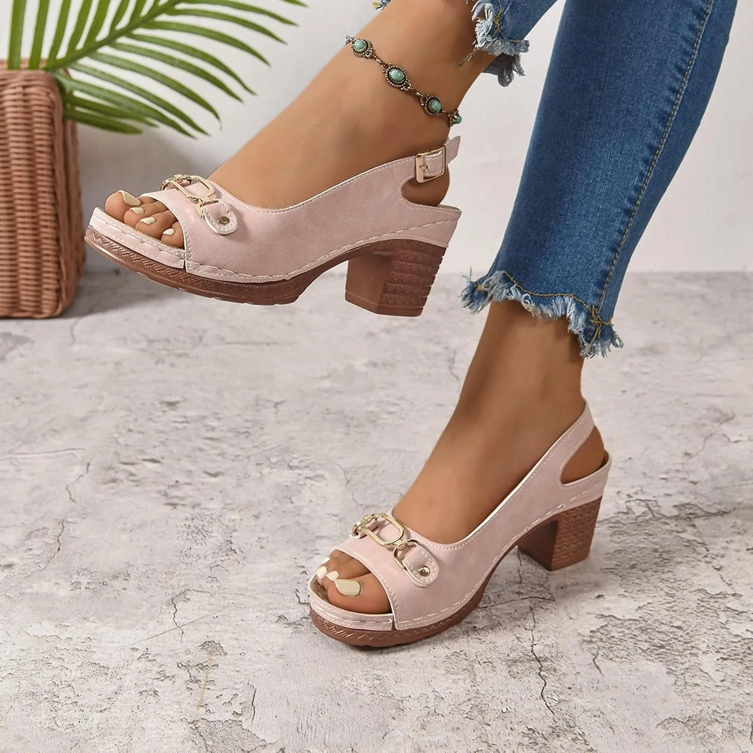 Fashion Strappy Heels for Women Sandals Comfortable Dressy Chunky Block Heel Open Toe Ankle Strap Slip On Mules Slingback Sandals for Women Prom Wedding Heels Boho Beach Sandals