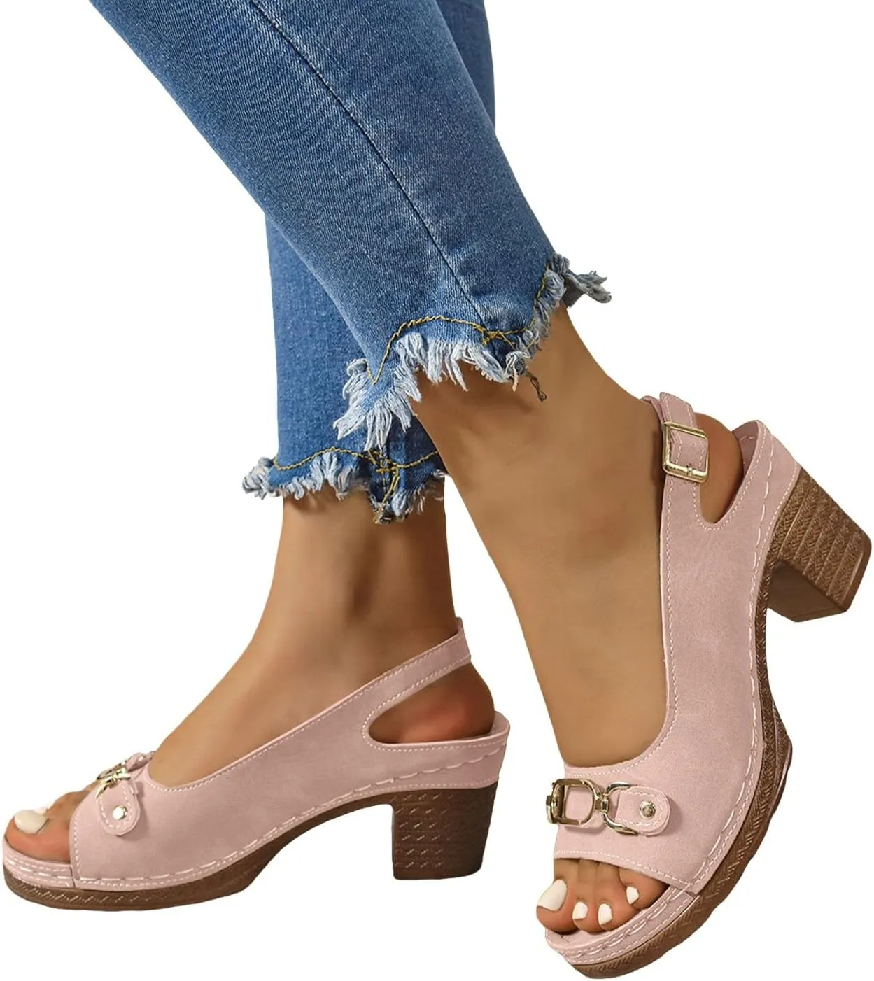 Fashion Strappy Heels for Women Sandals Comfortable Dressy Chunky Block Heel Open Toe Ankle Strap Slip On Mules Slingback Sandals for Women Prom Wedding Heels Boho Beach Sandals