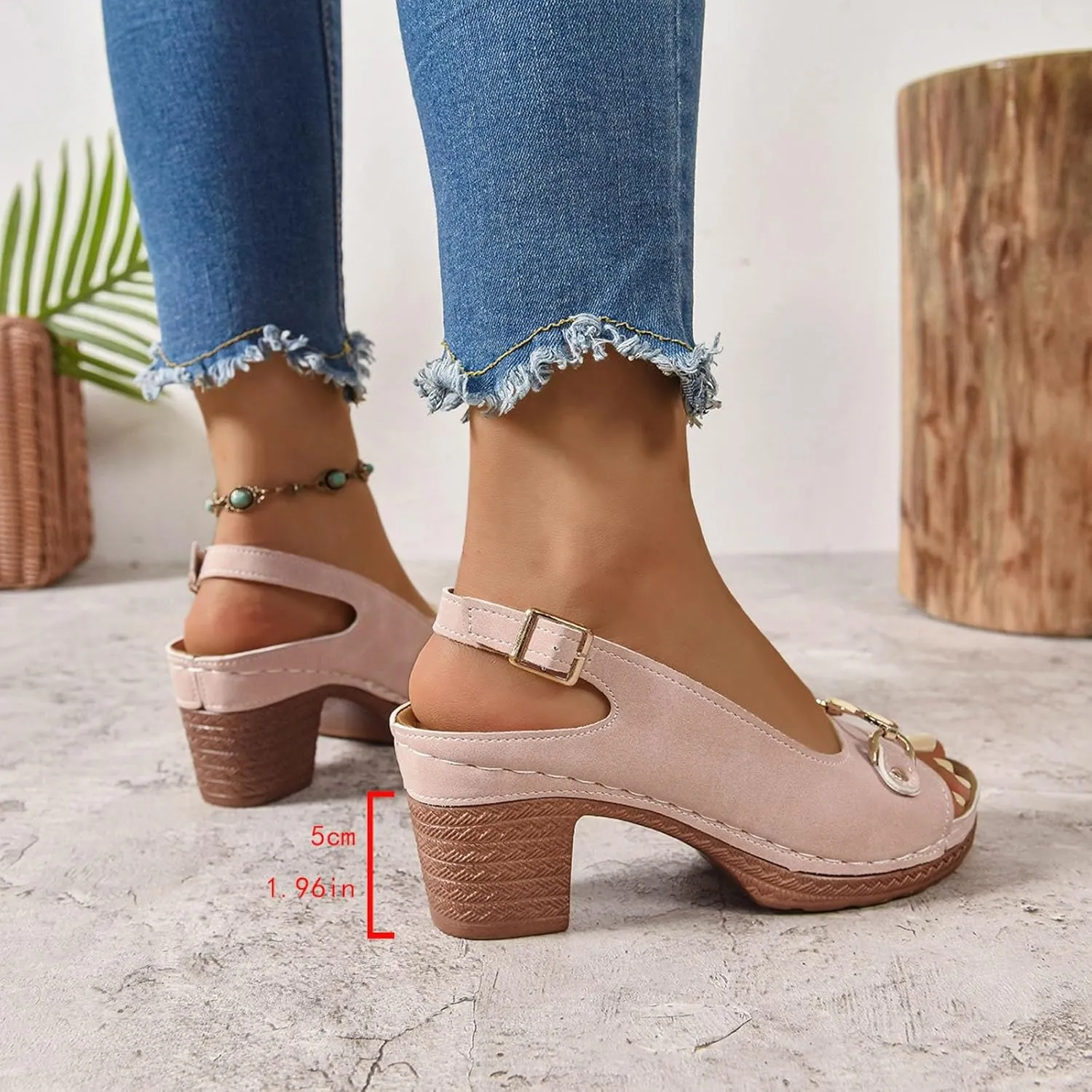 Fashion Strappy Heels for Women Sandals Comfortable Dressy Chunky Block Heel Open Toe Ankle Strap Slip On Mules Slingback Sandals for Women Prom Wedding Heels Boho Beach Sandals