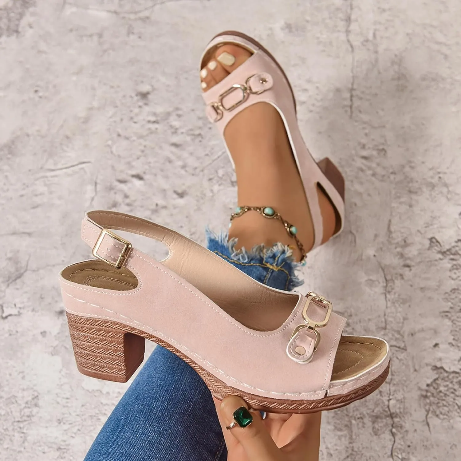 Fashion Strappy Heels for Women Sandals Comfortable Dressy Chunky Block Heel Open Toe Ankle Strap Slip On Mules Slingback Sandals for Women Prom Wedding Heels Boho Beach Sandals