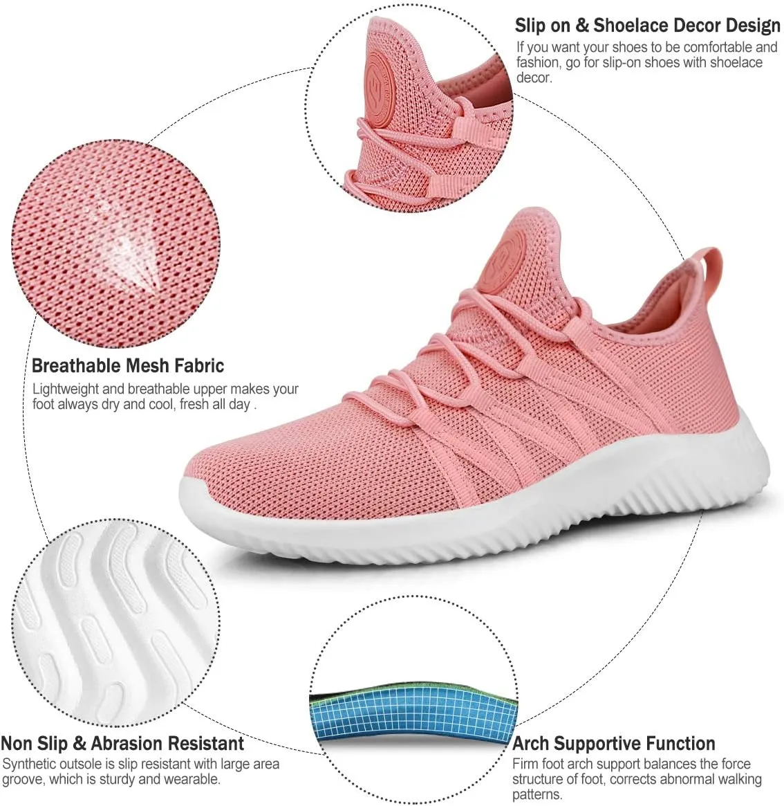 Feethit Womens Slip On Running Shoes Non Slip Walking Shoes Lightweight Gym Workout Shoes Breathable Fashion Sneakers