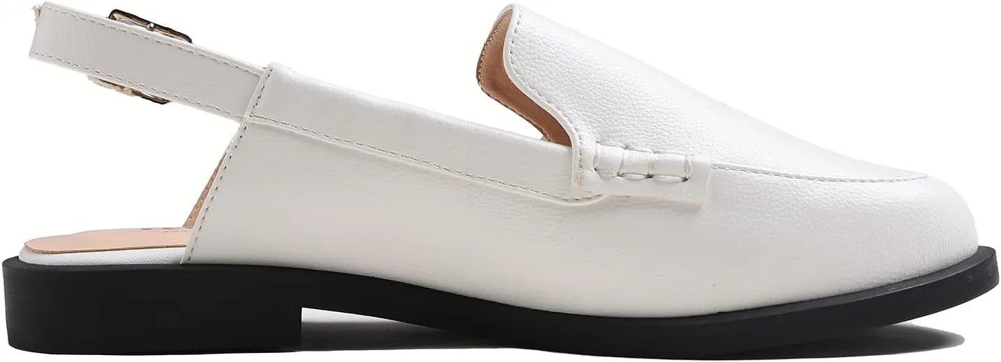 FEVERSOLE Pointed Toe Casual Slingback Flat Mules Women's Fashion Buckle Strap Slide Summer Slippers