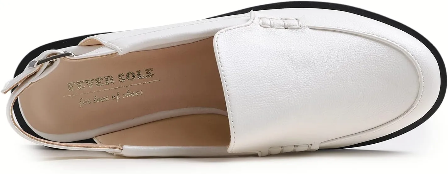 FEVERSOLE Pointed Toe Casual Slingback Flat Mules Women's Fashion Buckle Strap Slide Summer Slippers