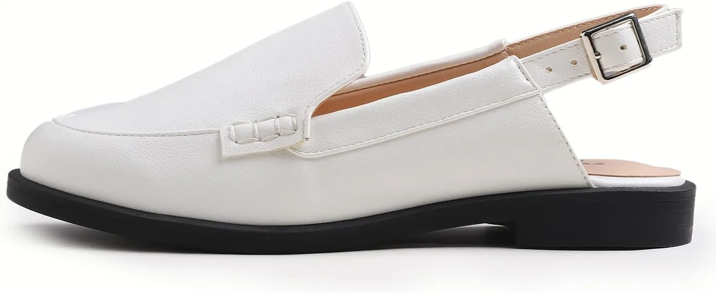 FEVERSOLE Pointed Toe Casual Slingback Flat Mules Women's Fashion Buckle Strap Slide Summer Slippers