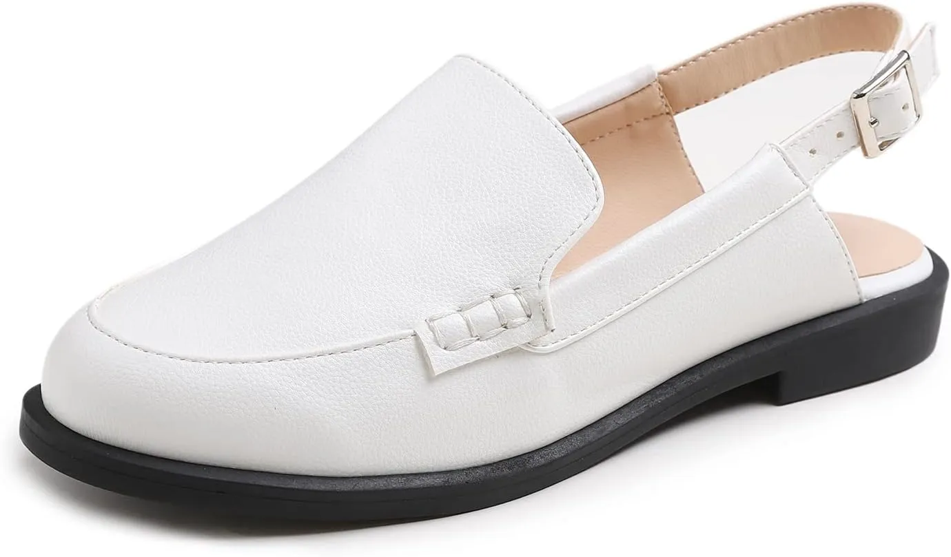 FEVERSOLE Pointed Toe Casual Slingback Flat Mules Women's Fashion Buckle Strap Slide Summer Slippers
