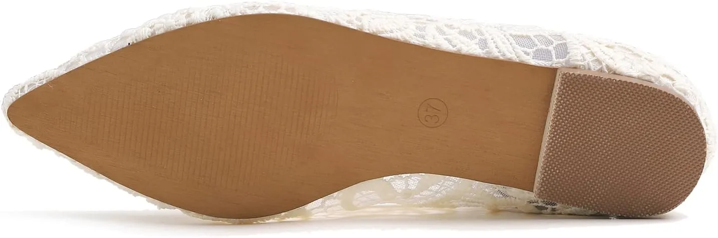 FEVERSOLE Round Toe Lace Ballet Crochet Flats Women's Comfy Breathable Shoes