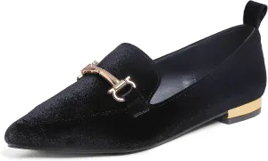 FEVERSOLE Women's Loafer Flat Pointed Deco Low Heel Fashion Slip On Dress Driving Office Shoes