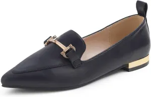 FEVERSOLE Women's Loafer Flat Pointed Deco Low Heel Fashion Slip On Dress Driving Office Shoes