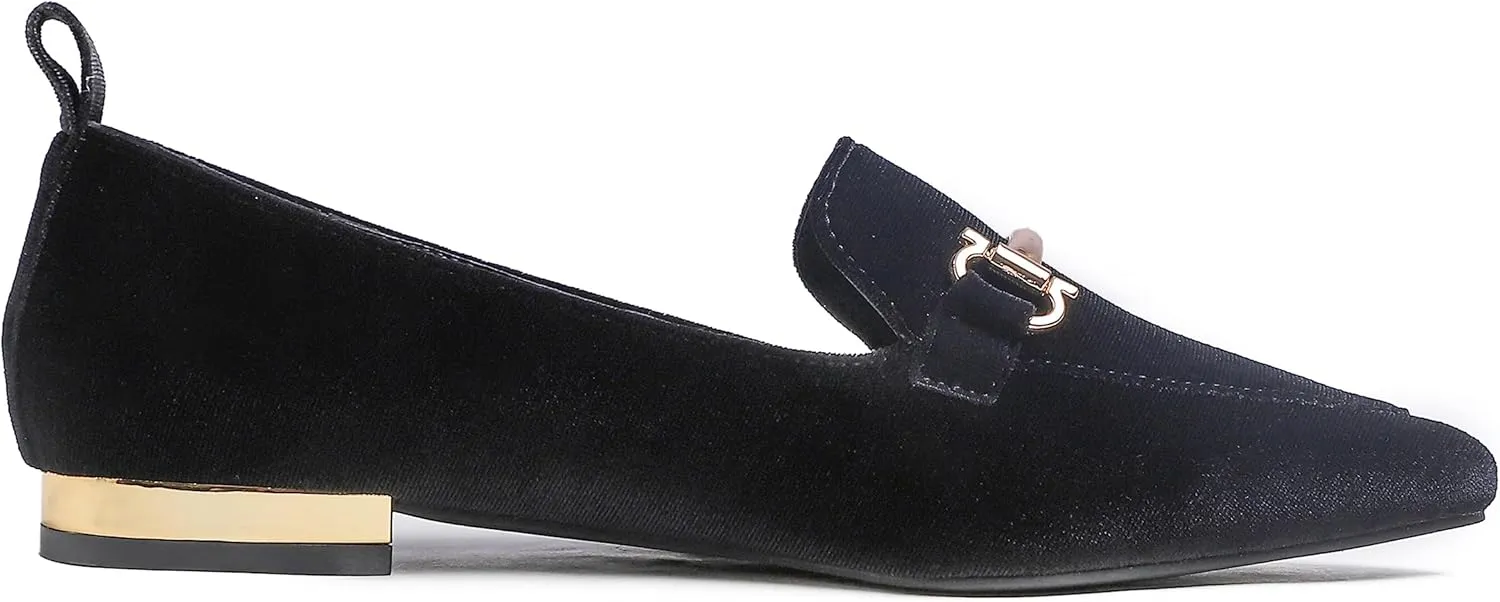 FEVERSOLE Women's Loafer Flat Pointed Deco Low Heel Fashion Slip On Dress Driving Office Shoes